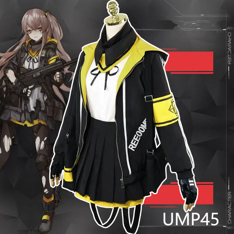 حار أنيمي لعبة الفتيات فرونتلاين Ump45 تأثيري ازياء موحدة مجموعات كاملة تشمل سترة قميص تنورة شعر مستعار أكياس قفازات اكسسوارات