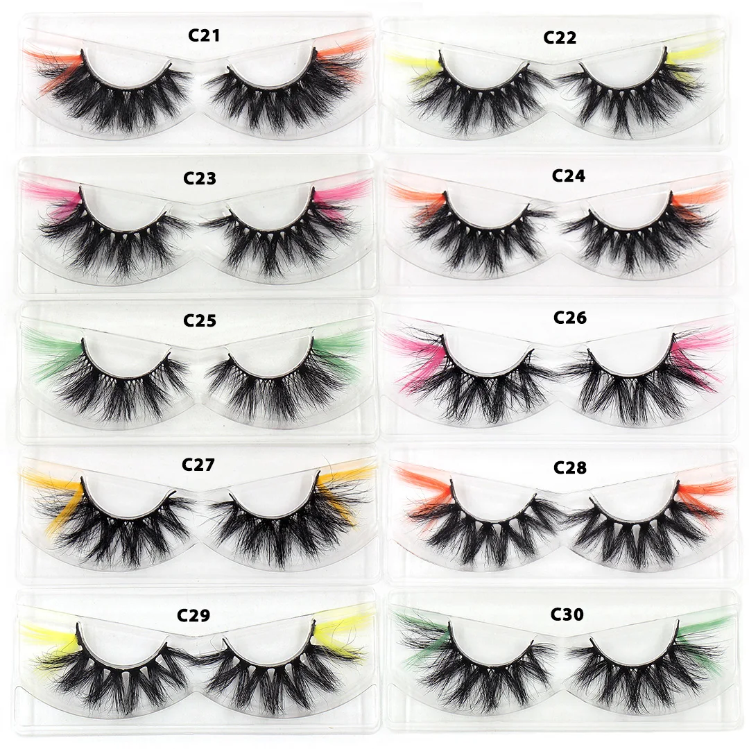 Mink ขนตาสีขนตาหนาปุยนุ่มขนตาปลอม3D สีขนตาปลอมธรรมชาติยาวสีสัน Eyelash ความยาว20มม.