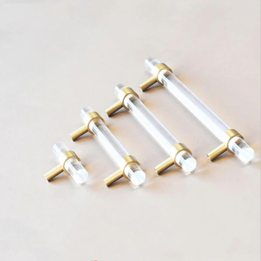 LCH  Top Quality Acrylic Round Transparent Cabine Handle Silver Solid Brass Modern Style Knob Clear Door Pull