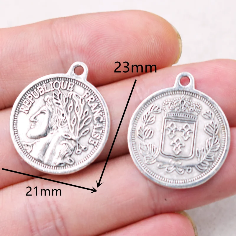 10pcs 2 Color Human Head Commemorative Coin Pendant Retro Bracelet Necklace Metal Accessories DIY Charm For Jewelry Craft Making