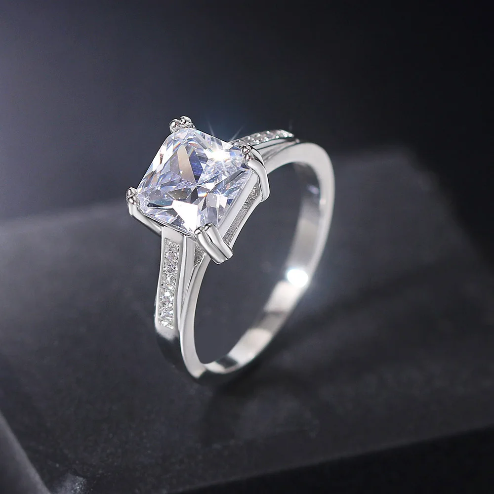 ZHOUYANG Luxury Wedding Women\'s Ring With Big Stone Zircon Simple Classic White Gold Color Bridal Jewelry Fashion Wholesale R569