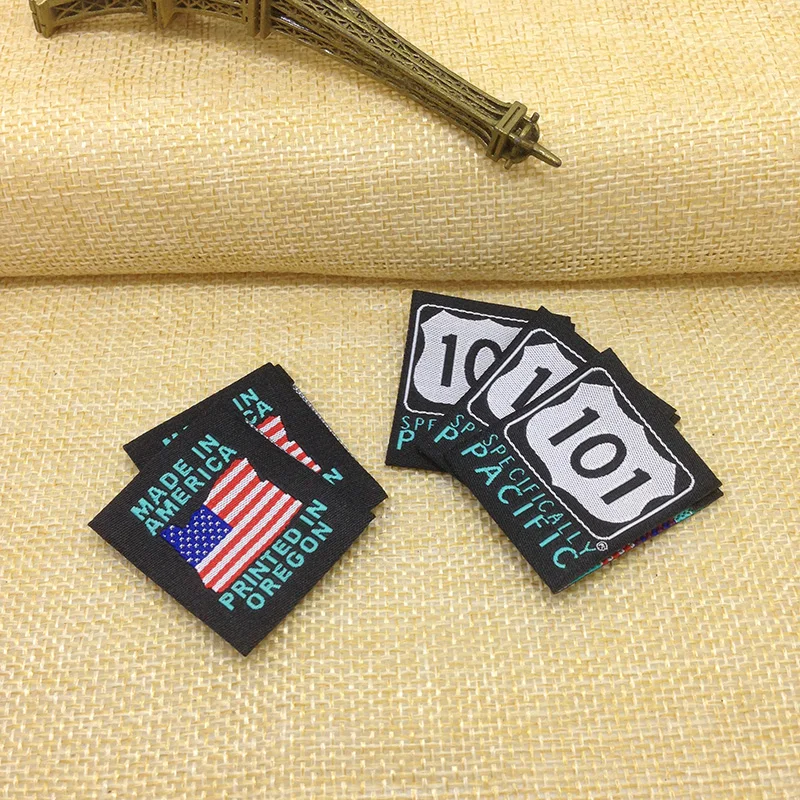 Free Shipping Customized Garment Woven Labels Washable Care Embroidered Damask Label Brand Logo Clothing Tag Custom