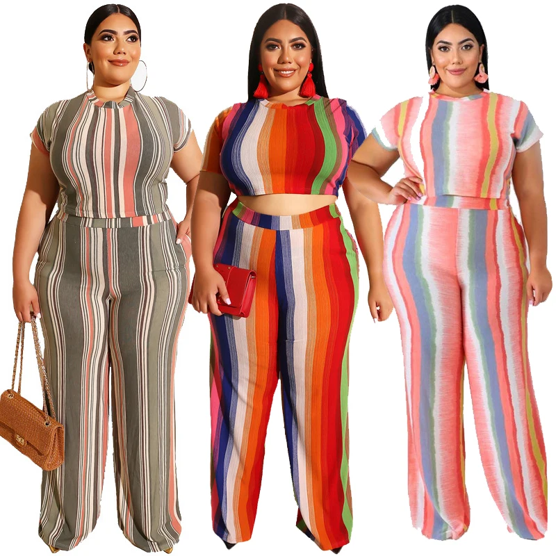 Plus size roupas femininas conjunto de duas peças 5xl estilo casual gola redonda mangas curtas topos calças de impressão terno atacado dropshipping