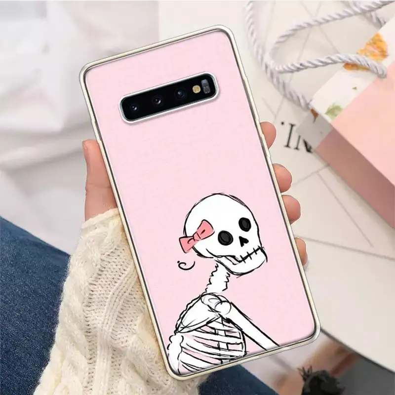 Capa de telefone de silicone para Samsung Galaxy, gato rosa, feiticeira do crânio, chamada de bruxa, S23, S24 Ultra, S21, S20 FE, S22, S10 Plus, S10E, S9, S8 +