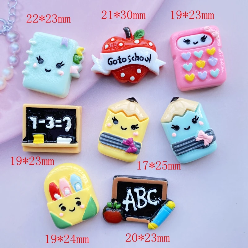 8pcs/Lot Hand Painted Kawaii Resin Mixed Mini Stationery Flatback Cabochons For Hair Bow Centers DIY Scrapbooking Decor D40