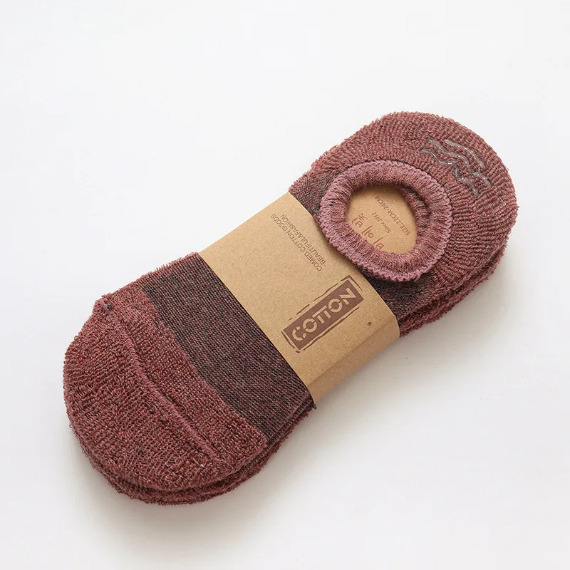 3 Pairs Autumn winter women's boat socks female terry thick invisible socks ladies silicone non-slip warm women cotton socks new