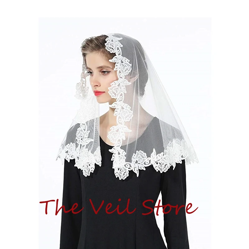 Women Small Mantilla Veils For Church Head covering Tulle Rose Appliques Catholic Chapel With small Clips Tradition Veils