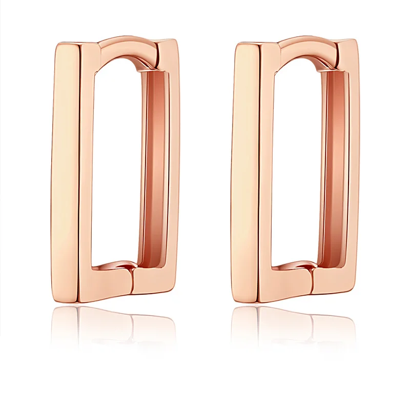 Solid 18K Rose Gold Earrings AU750 Gold Smooth Hoop Earrings Women Earrings