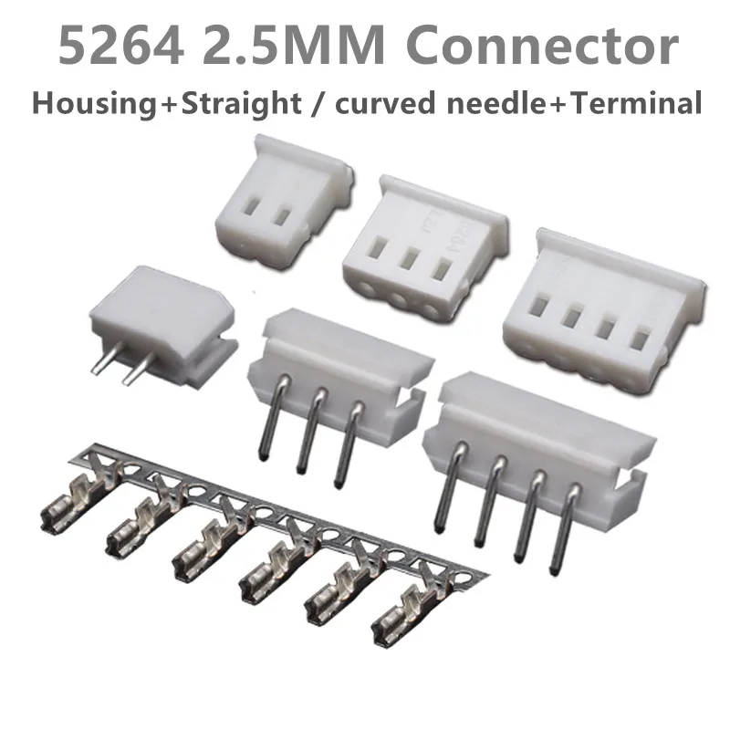 10sets 20sets lot 2.5MM Pitch 5264 Female Housing+Straight/curved needle+Terminal 2P ~ 12P 5268 For PCB Wire To Board Connector