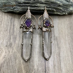 5PCS Soldered Large Sword Shape Glass Crystal Vintage Antique Pendant,Amethysts Bead Embellished Boho Necklace Pendant MY210818