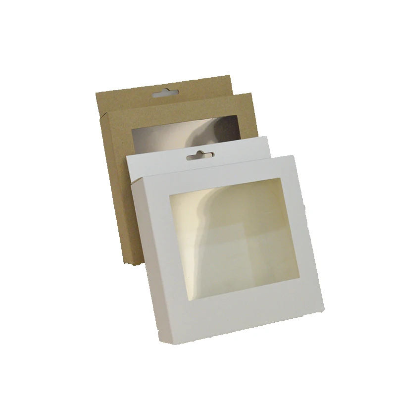 

Gift Wrap Box With Window, Handmade Paper Box for Packaging, Jewelry Hanging Box, DIY, Brown, Black, White,10Pcs, 10x10x2cm