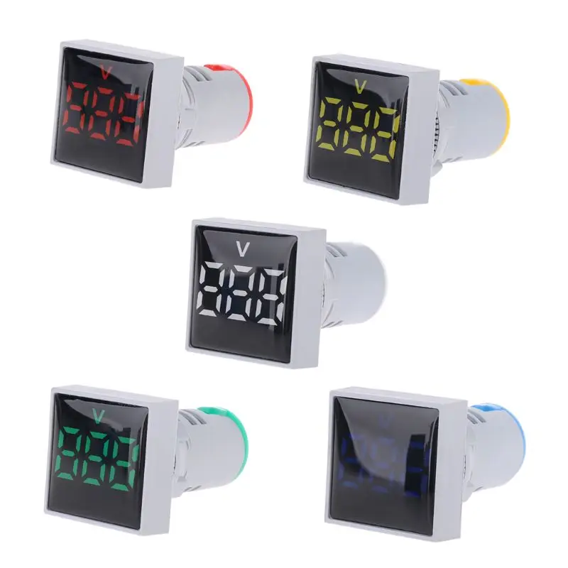 Square Voltmeter AC 20-500V Volt Meter Panel LED Digital Voltage Indicator Light 22mm