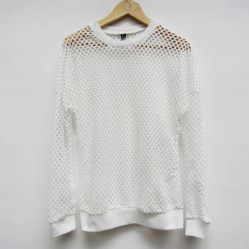 

Gothic Hollow Out Men Summer Long Sleeve T-shirt High Street Fishing Net See Through Sexy Male Tops Tees Casual Short Sleeve Top