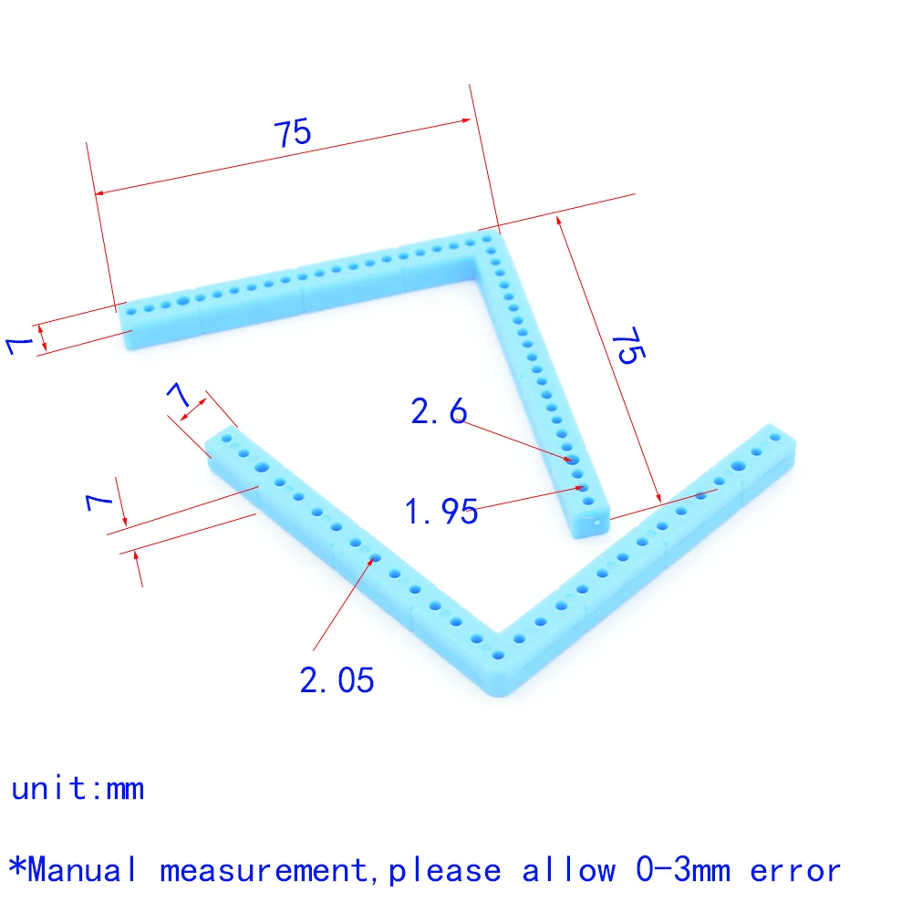 10/100pcs 7x75mm blue L-shaped plastic strips at right angles dron rc car plane robot kids toys for boys diy baby accessories