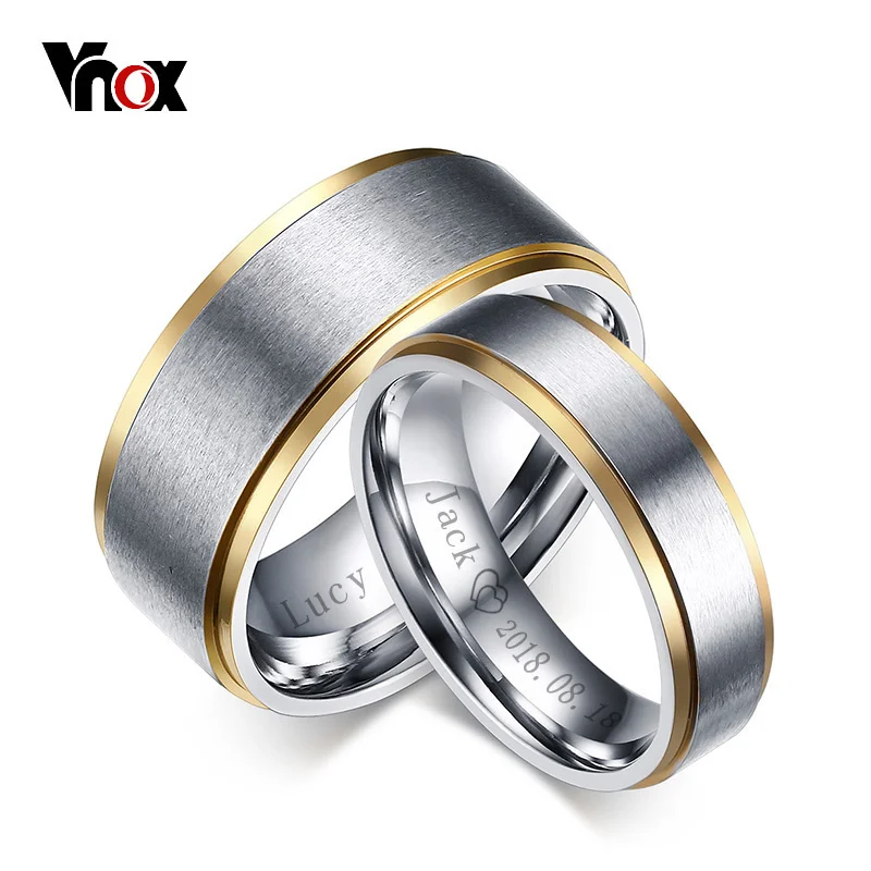 Vnox eleganckie dostosuj pierścionki dla par dla kobiet mężczyzn 6mm/8mm obrączki ślubne biżuteria prezent dla miłośników stali nierdzewnej