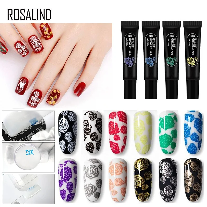 ROSALIND Printing Stamping Gel Painting Nail Polish Semi Permanent Hybrid Varnish Manicure Art Design Top Coat UV Stamp Gel