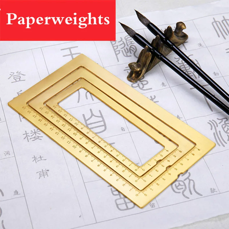 Metal Dividing Ruler Paperweights Chinese Painting Calligraphy Paper Pressing Prop 3pcs Brass Paper Weight with Scale Pisa Papel