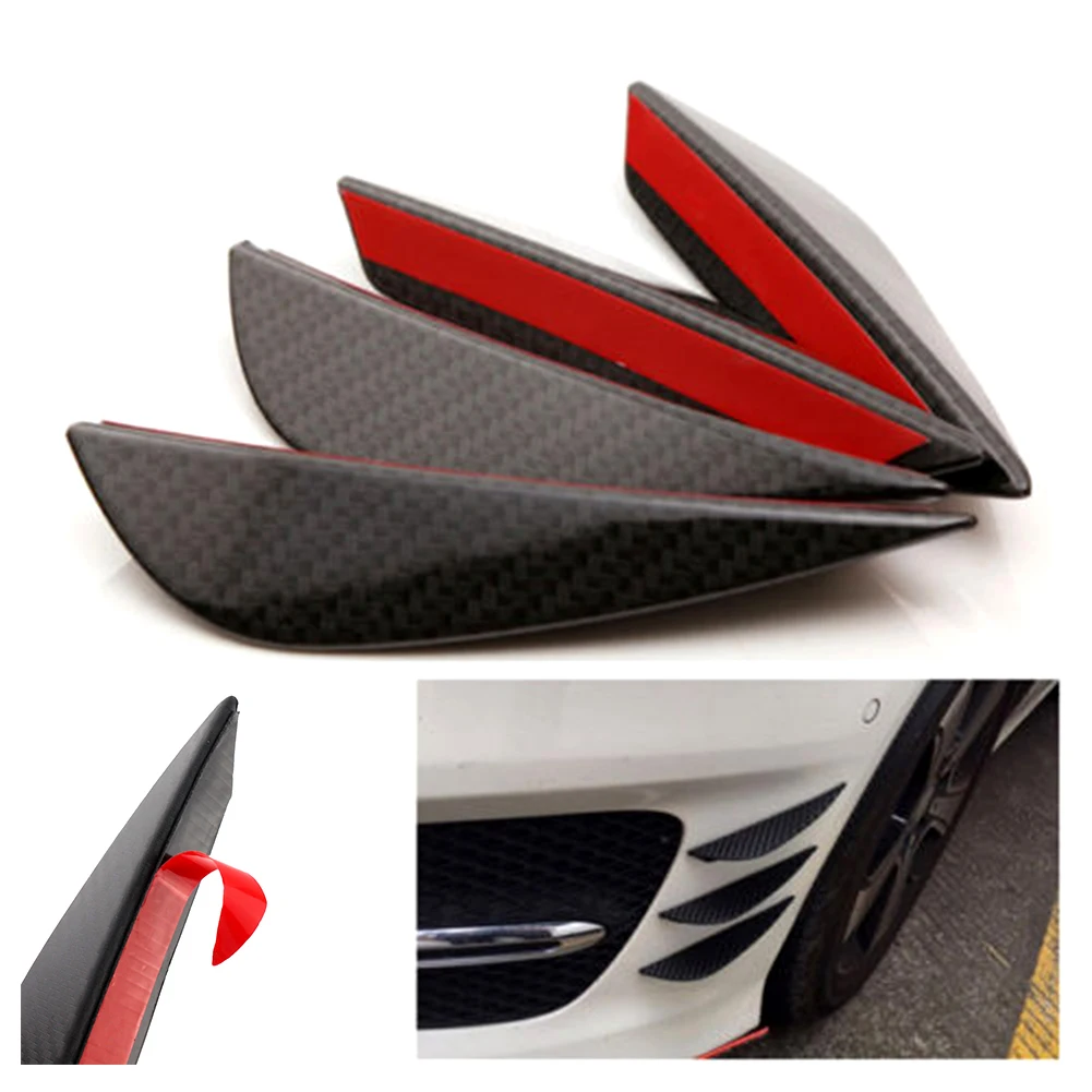 4Pcs Carbon Fiber Car-Styling Front Bumper Lip Splitter Fins Body Spoiler Decor 2020