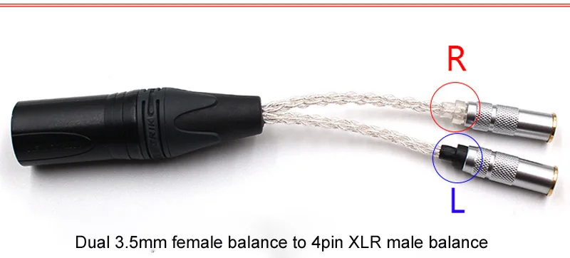 Hifi-Cable hembra balanceado 6N para reproductor de PHA-3 Pono, 12 núcleos, plateado, 2x3,5mm macho a 4,4mm/2,5mm/3,5mm/4 pines XLR, T1121
