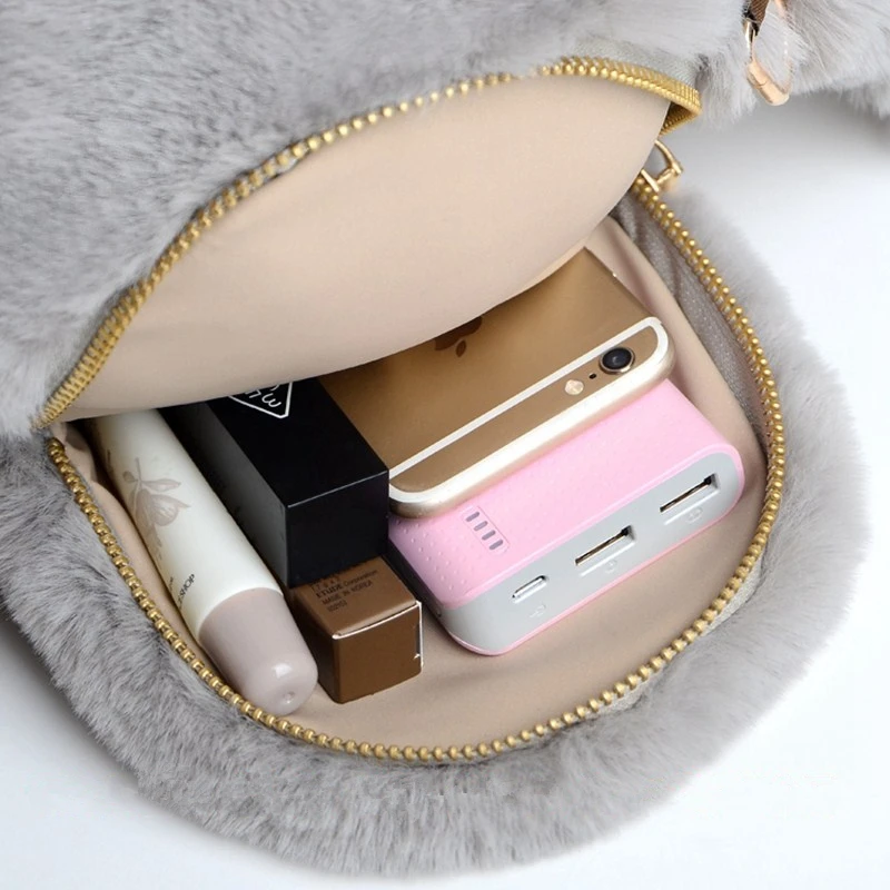 Large Capacity Fashion Rex Rabbit Fur Bag Pencilcase Student Stationery Boy Girl Portable Pencil Case Storage Lady Handbag