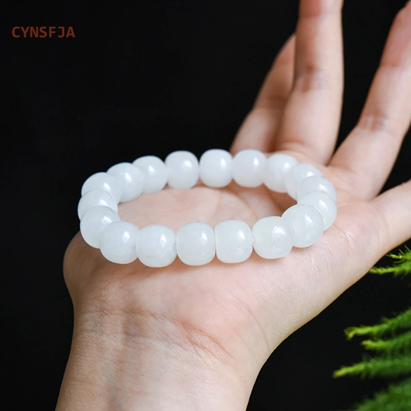 CYNSFJA New Real Rare Certified Natural Hetian Mutton-fat Nephrite Unisex Lucky White Jade Bracelets High Quality Elegant Gifts