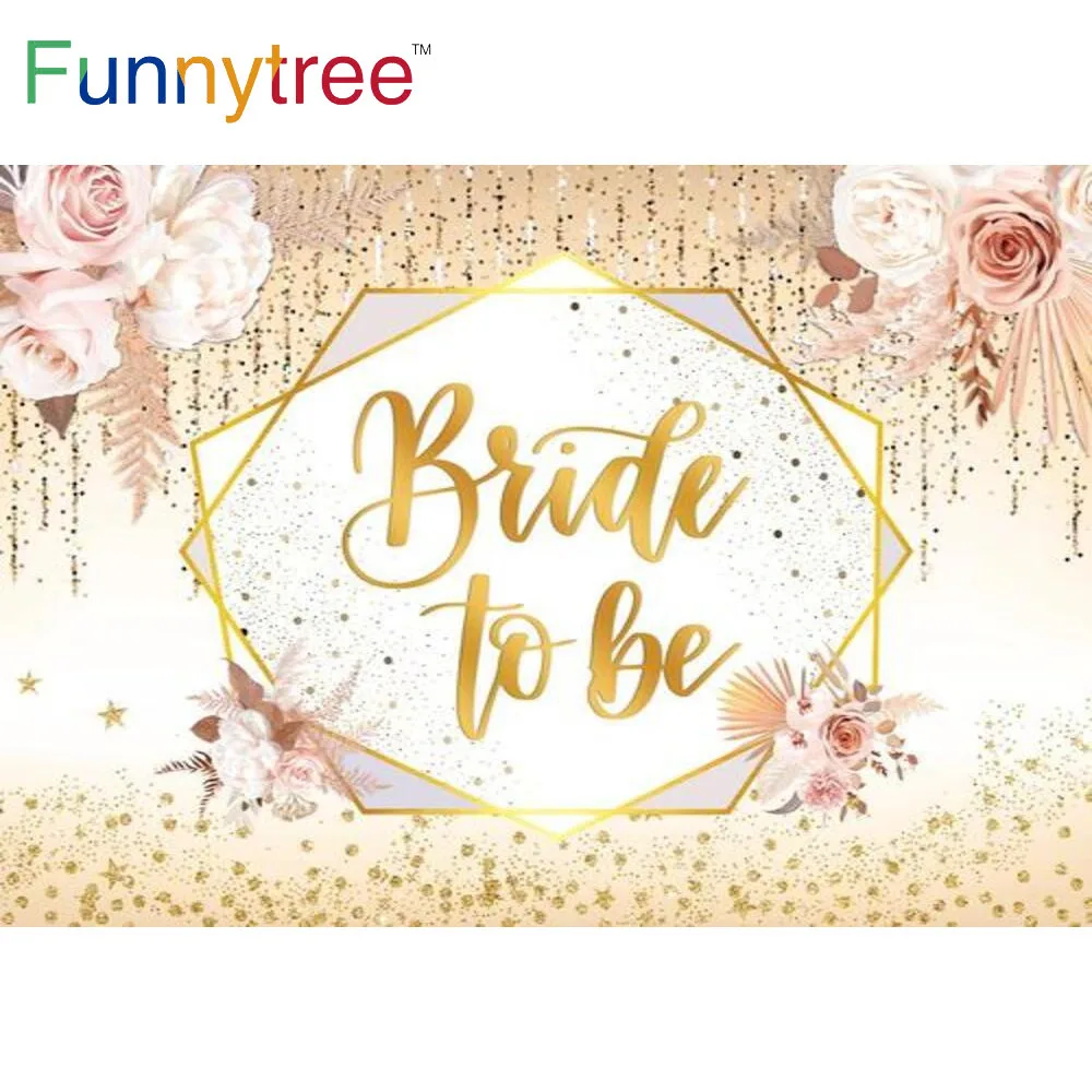 

Funnytree Bride Shower Wedding Romantic Engagement Party Background Gold Dots Bokeh Pink Flowers Stars Photobooth Backdrop