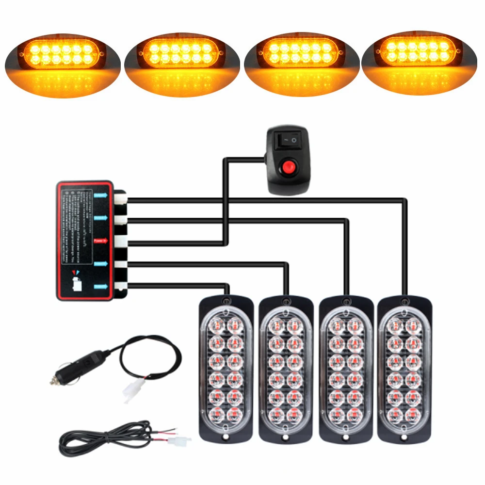 48LED Auto Strobe Knipperende Led Verlichting Lamp Emergency Oranje Strobe Lights 12V Knippert Auto Strobe Auto Waarschuwingslam