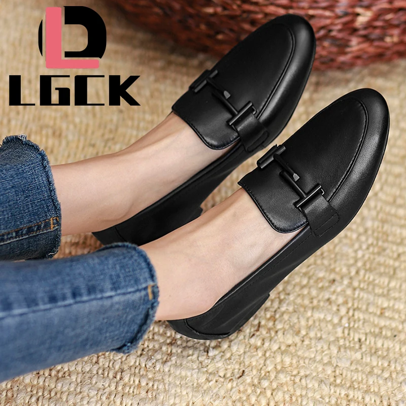 

Summer 2021 Shoes Women England Style Office Lady Simple Solid Genuine Leather Sheepskin Soft Lok Shoes Loafers Shoes for Women