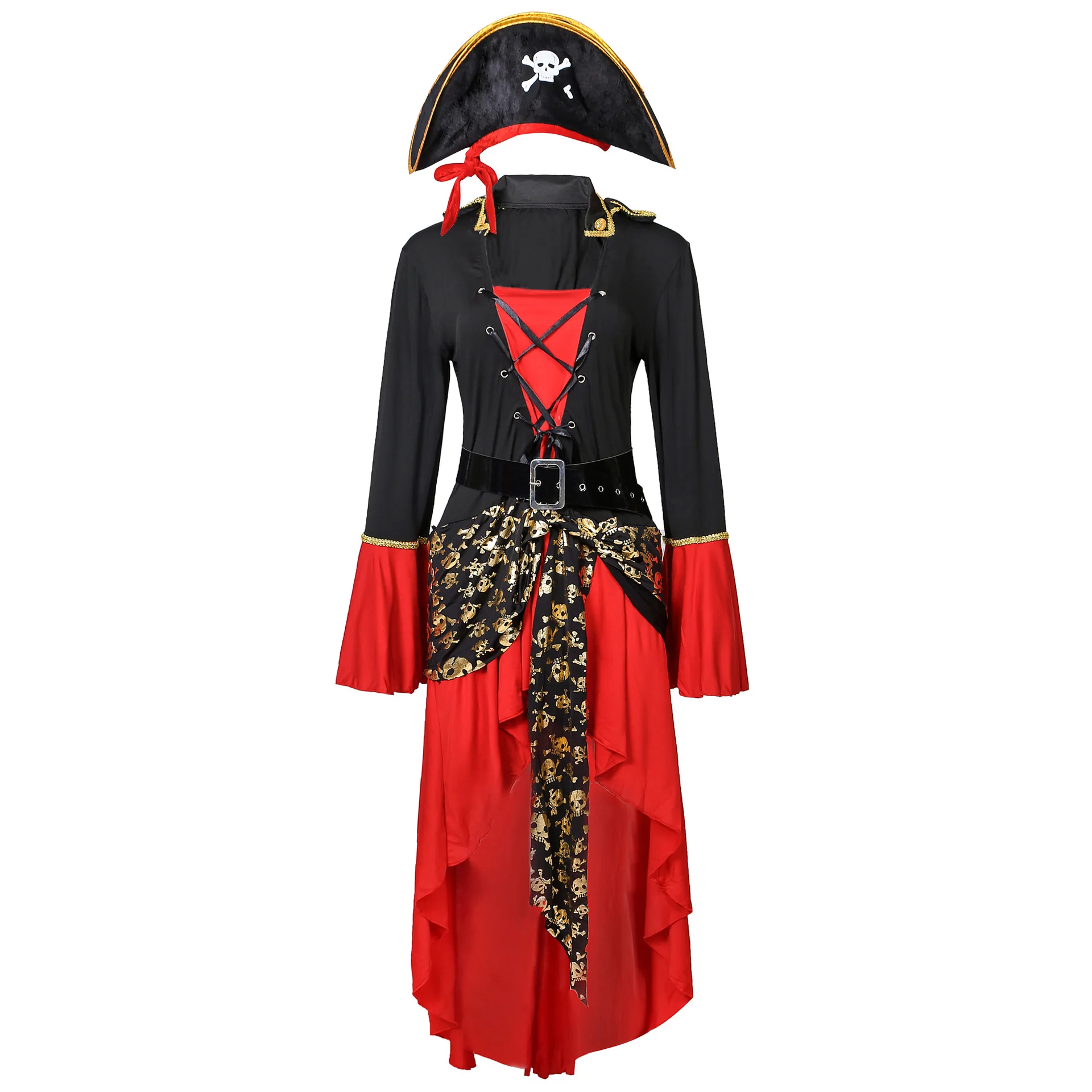 Disfraz de pirata de Halloween para mujer, vestido de fantasía de capitán pirata