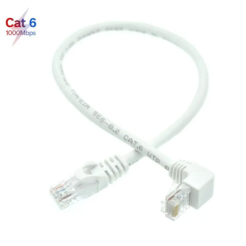 White  Cat 6e RJ45 cable CAT6 8pin UTP Side Angled L Shape RJ45 Patch Cord Shape Ethernet Cable 6e Lan Short Cable Gigabit CAT6