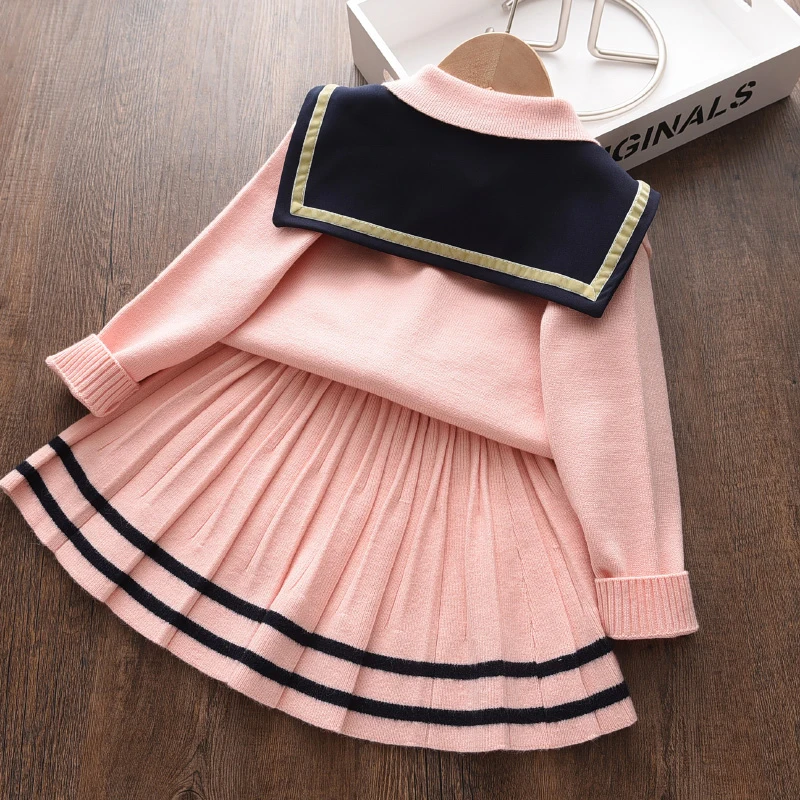 Winter Baby Girls Long Sleeve Knitted Dress Bow Children Warm Lapel Sweater Dress for Girls Infant Casual Pleated Princess Dress