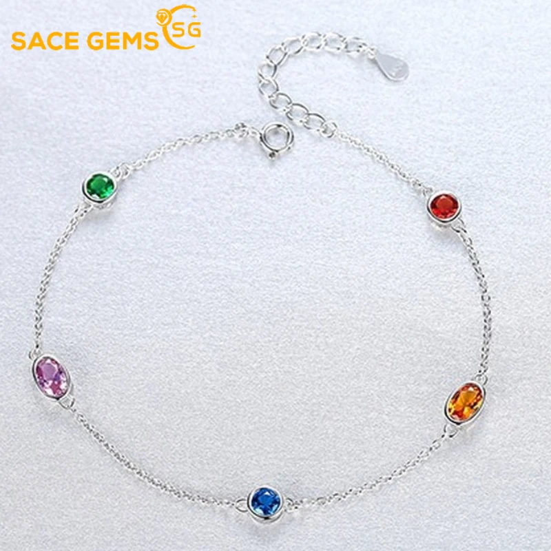 

SACE GEMS 100% 925 Sterling Silver Colored Gemstone Chain & Link Bracelets for Women Fashion Fine Jewelry Party Wedding Gift