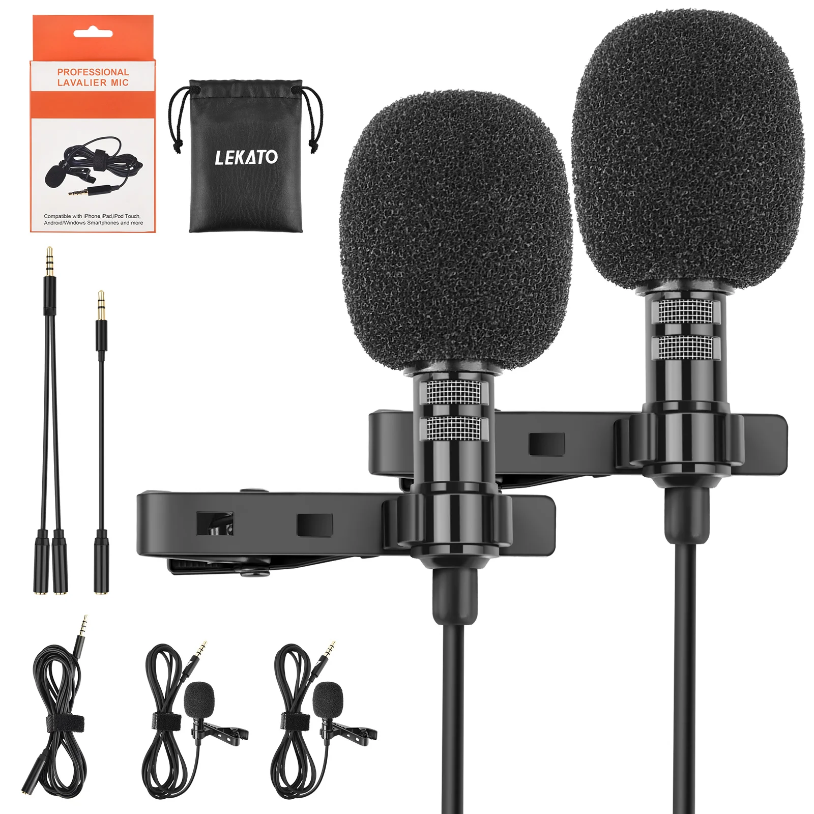 

2 Pack Handheld Microphone Microfone Lavalier Lapel Microphone Bundle Lapel Video Mic for Video Live Youtube Video Record