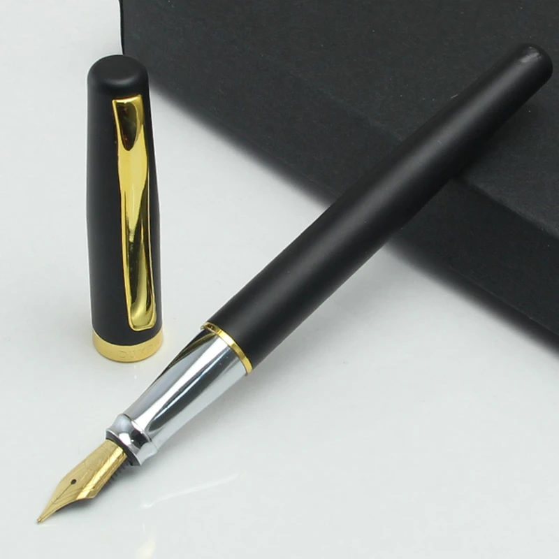 

Duke 209 Steel Fountain Pen Advanced 22KGP Medium Nib , Matte Black with Gold Clip Writing Gift Pen for gift