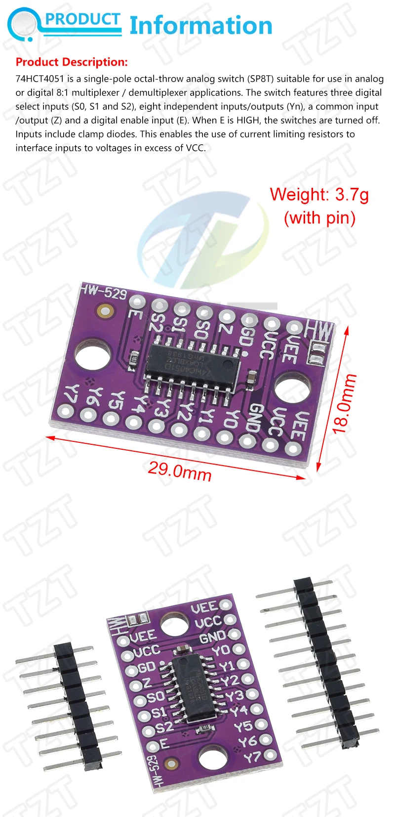 1/3/5 Stück 74HC4051 CD4051 Einzel-8-Kanal Digital Gesteuerter Elektronischer Schalter Multiplexer für Arduino – Detail 1