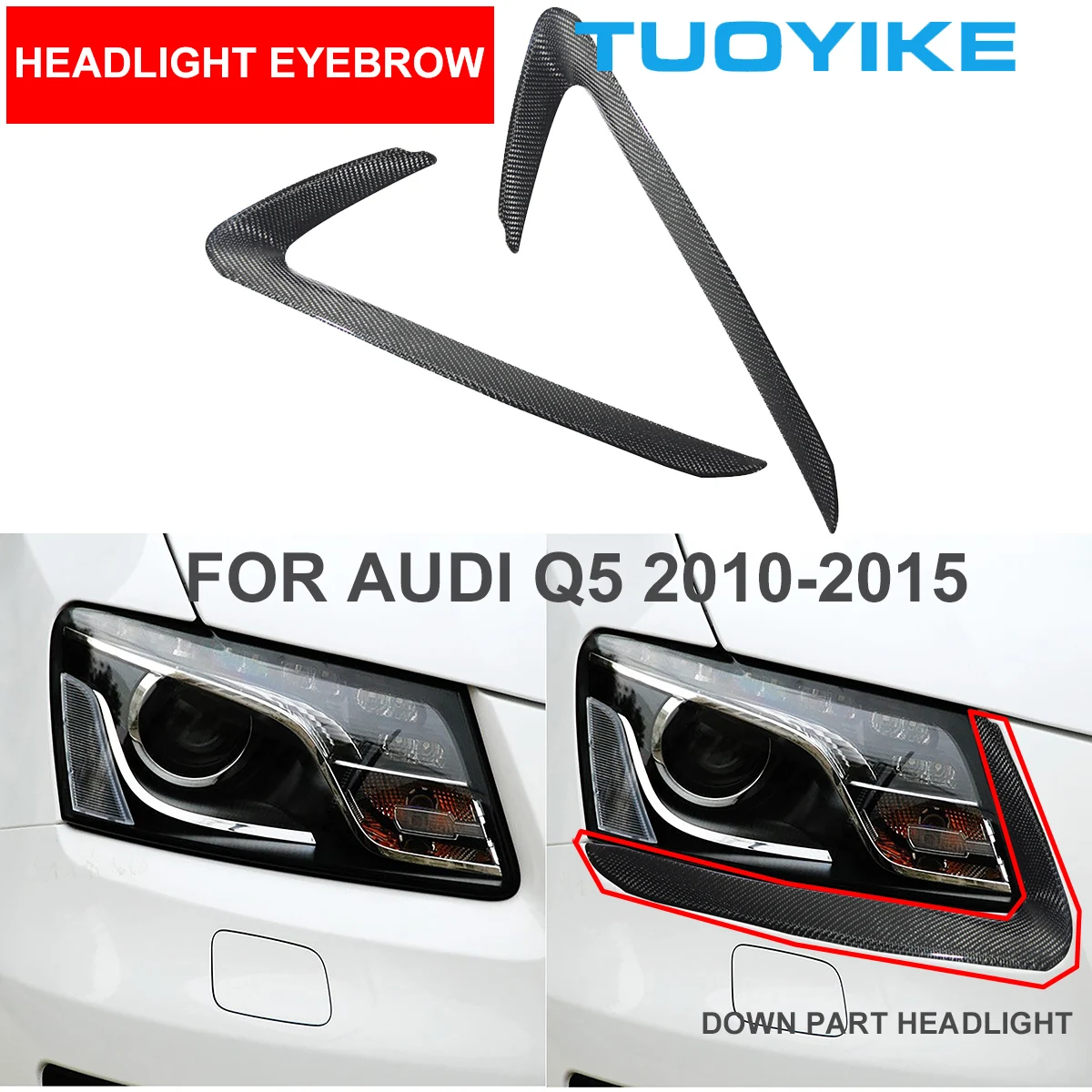 

2PCS Car Styling Real Dry Carbon Fiber Headlight Eyebrow Eyelids Down Low Part Layer Trim Cover Sticker For Audi Q5 2010-2015