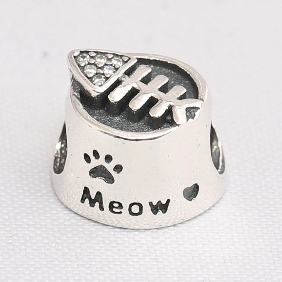 Girls Bracelets Bead Silver DIY Jewelry Cat Bowl Meow Charm fit Lady Bracelet Bangle Girl Gift