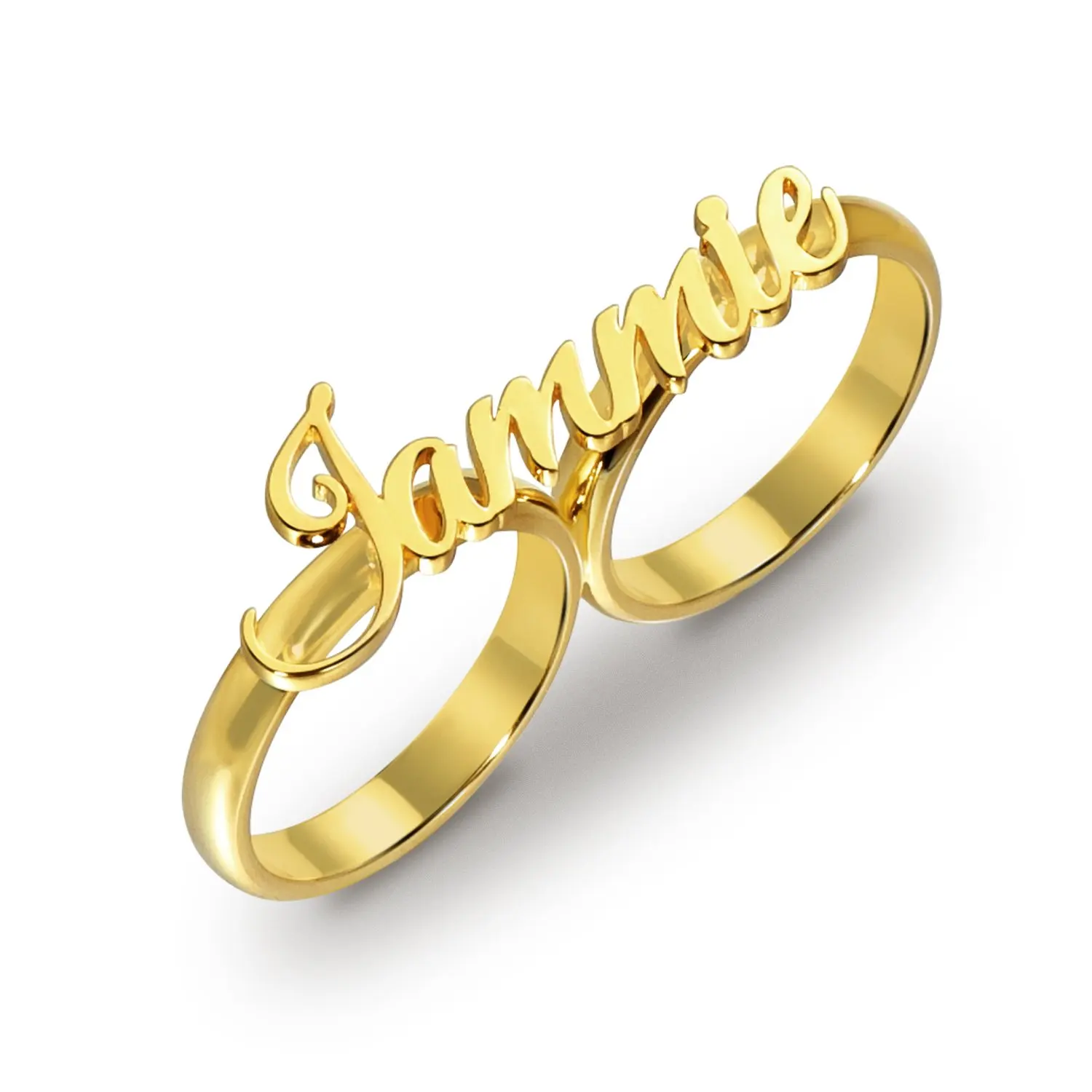 

Gold Hoop Personality Jewelry Punk Name Custom Stainless Steel Double Rings Hip Hop Female Name Two Finger Rings for Couple Gift