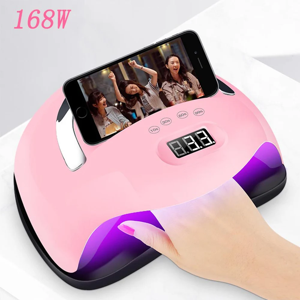 Handheld 168W Nail Dryer Lamp With Phone Stand 36pcs LED UV Gel Curing Lamps 10s 30s 60s 99s Timer Nail Lamp Home DIY Nail Tools