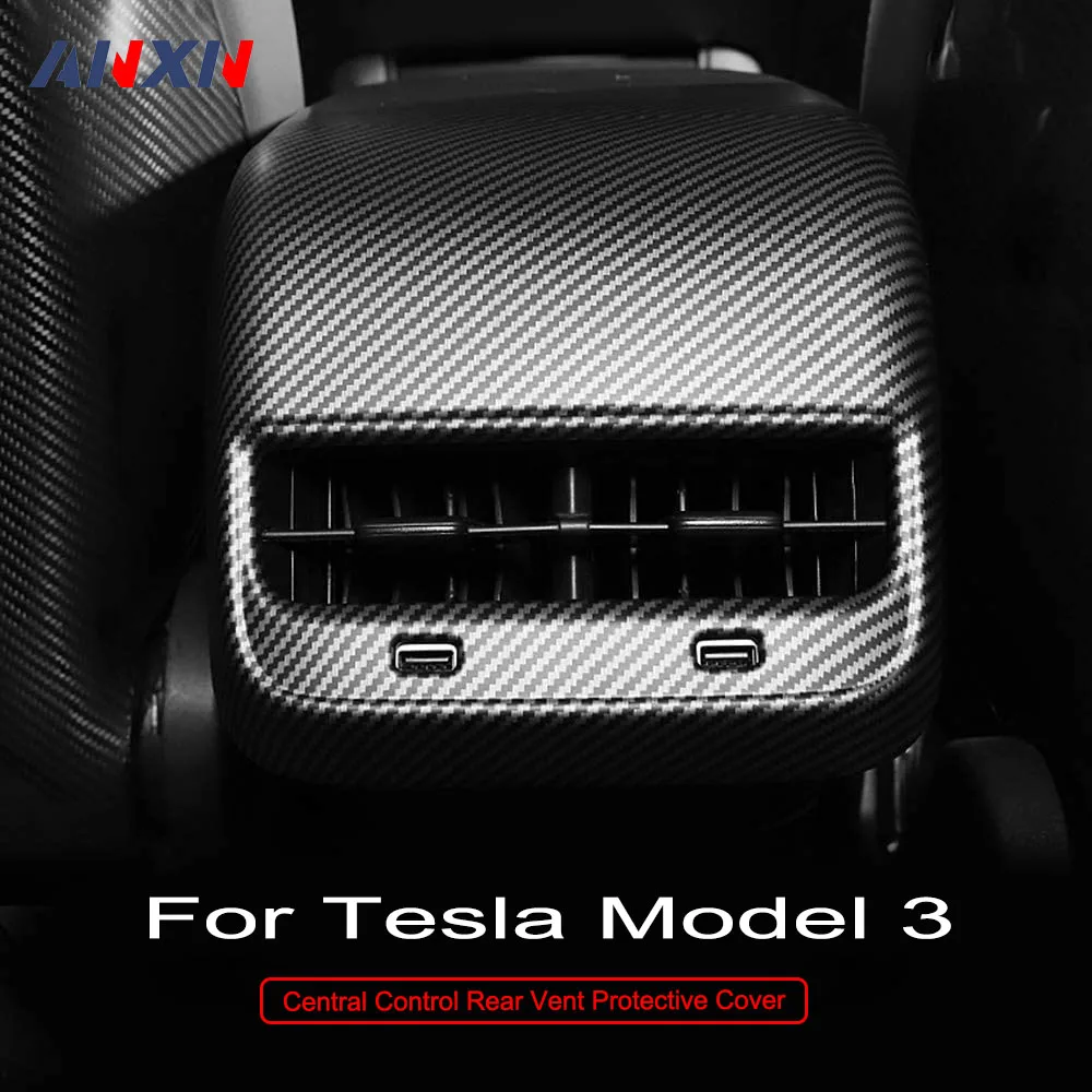 

Car Back Air Vent Frame Sticker For Tesla Model 3 Model Y Rear Air Outlet Cover ABS Carbon Fiber Decorative Stickers Accessories