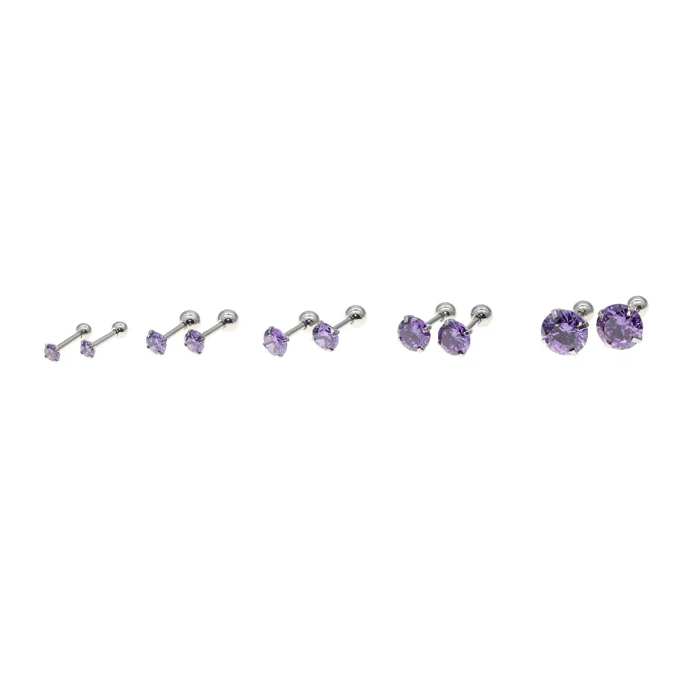 Lila AAA Zirkon Ohrstecker mit Schraubverschluss 316L Edelstahl 1,2x6mm Nadel Hypoallergener Schmuckzubehör – Detail 3