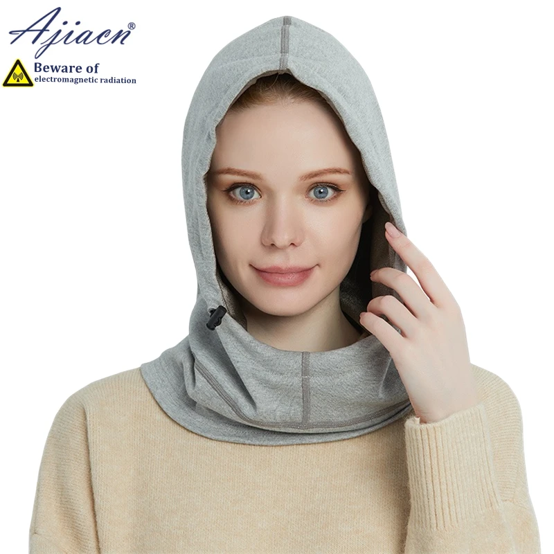 Anti-radiation 100% silver fiber knitted lining hood cap protect brain and thyroid electromagnetic radiation shielding hood cap