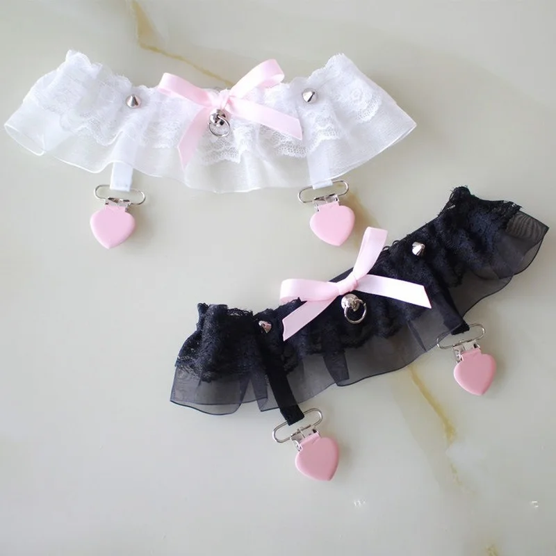 

Women Lace Thigh Garter Sexy Bow Heart Leg Ring Suspender Socks Clip Japanese Lolita Goth Leg Loop Clip Garter Belt Stockings