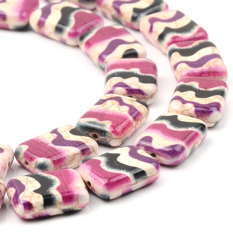 Wave Pattern Printed Stone Beads square Loose Spacer Ceramics Stone Beads for Jewelry Making DIY Charm Bracelet Necklace 15x20mm image 2