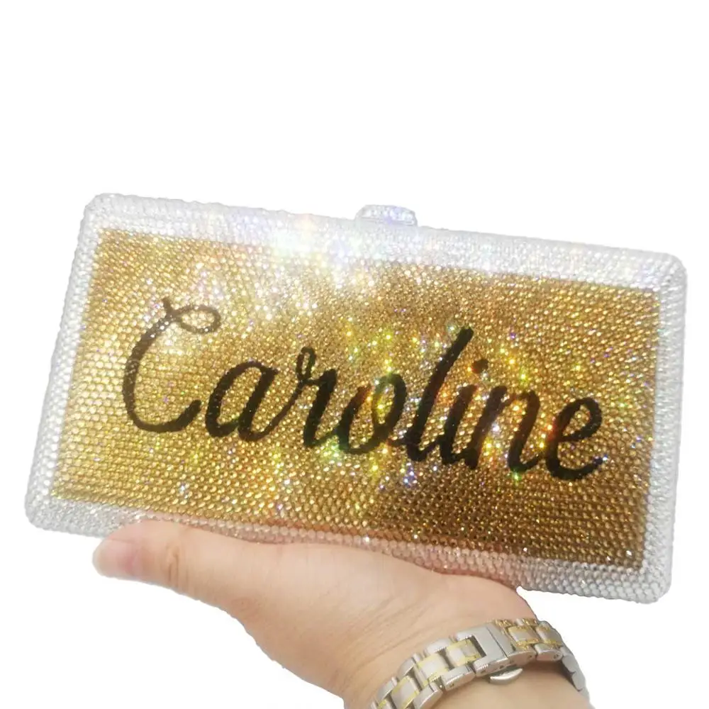 

Luxury Crystal Bags AB Silver Clutch Purse Customized Name Evening Bags Add Letters Diamond Purse Handbags SM20