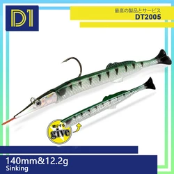 Señuelo de pez aguja D1, 140mm, 12,2g, pesca en el mar, señuelo Artificial suave, Leurre Souple de silicona con cola en T, aparejos de Pecsa que se hunden