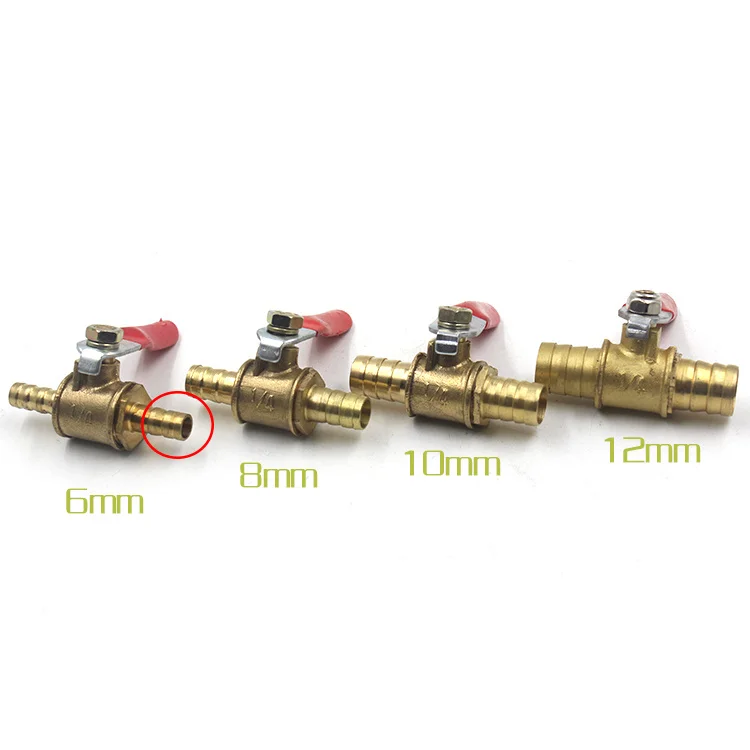 Red handle Valve 6/8/10/12mm Hose Barb Pagoda Brass Water Oil Air Gas Fuel Line Shutoff Ball Valve Pipe Fittings Fuel Shutoff