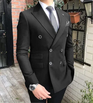 Traje de negocios de 2 piezas para hombre, traje de Boutique ajustado con solapa de cuello de Color gris sólido, doble botonadura, trajes de novio y boda, 2021