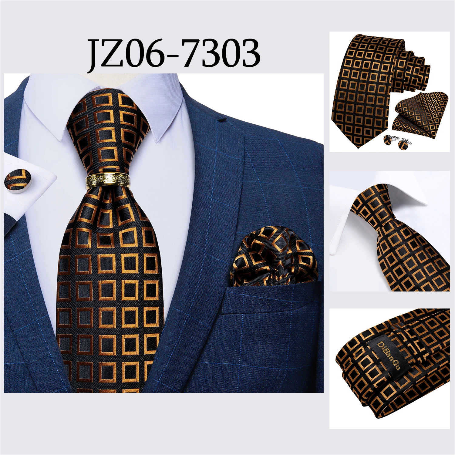 Beige Floral Herren Krawatten Taschentuch Manschettenknöpfe Hochzeit Party Krawatten für Männer Edelstahl Drachen Ring Männer Accessoires Geschenk – Detail 35