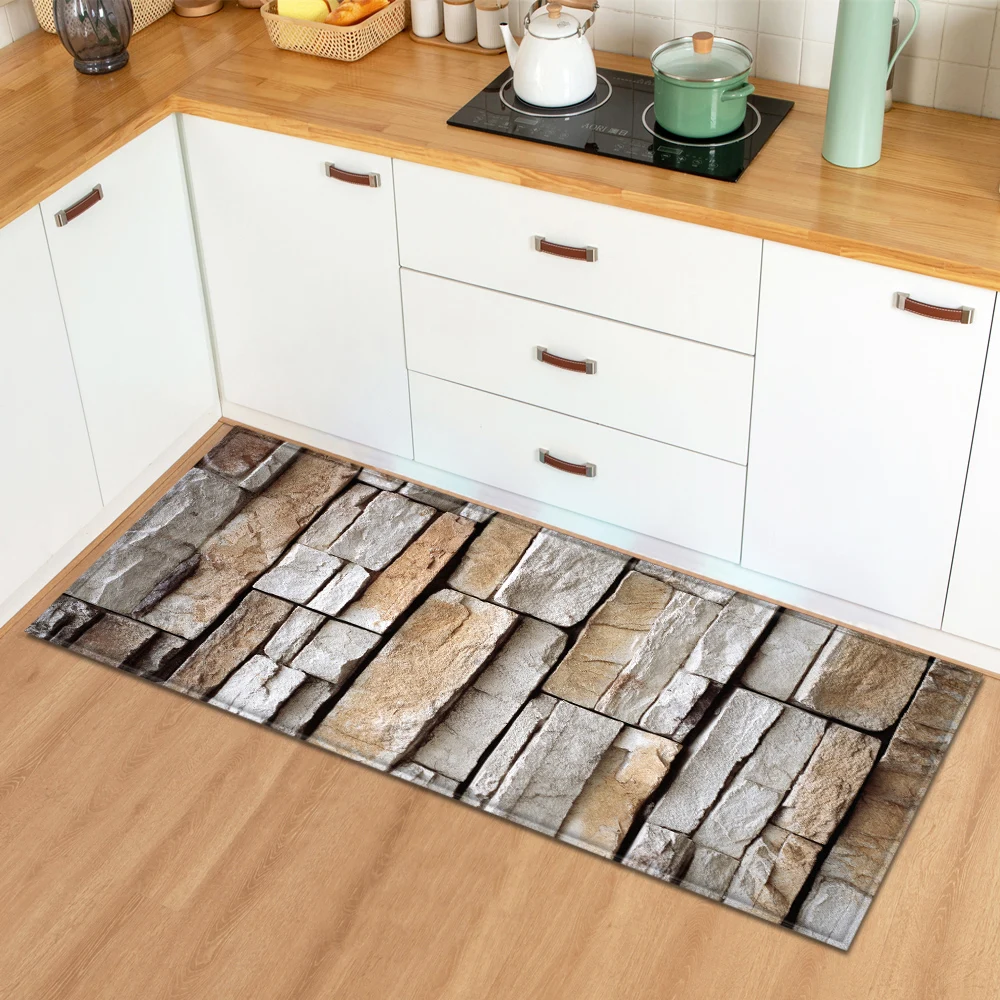 Marble 3D Wood Grain Pattern Bedroom Hallway Anti-Slip Rug Kitchen Carpet Absorbent Mat Doormat for Entrance Door Long floor mat